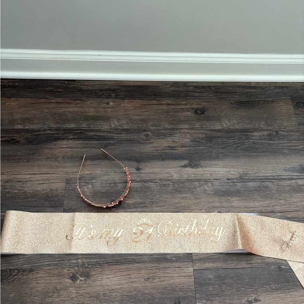 Rose Gold 21st Birthday Sash and Tiara Set